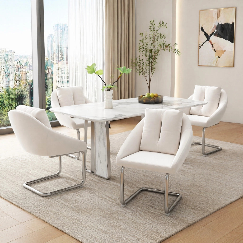 SEDIE in velluto Beige Set da 4 pezzi