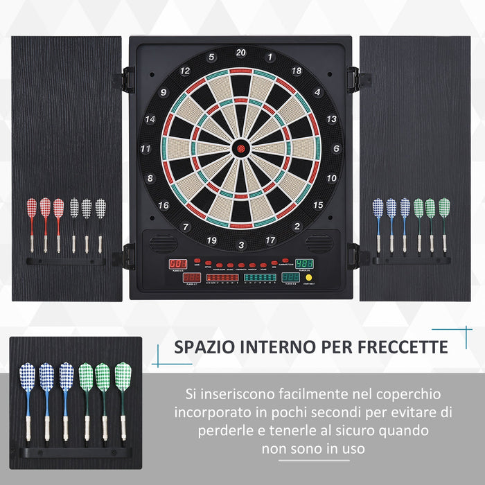 Bersaglio Freccette Elettronico 51x6,5x57 cm con 12 Freccette e 6 Display Nero