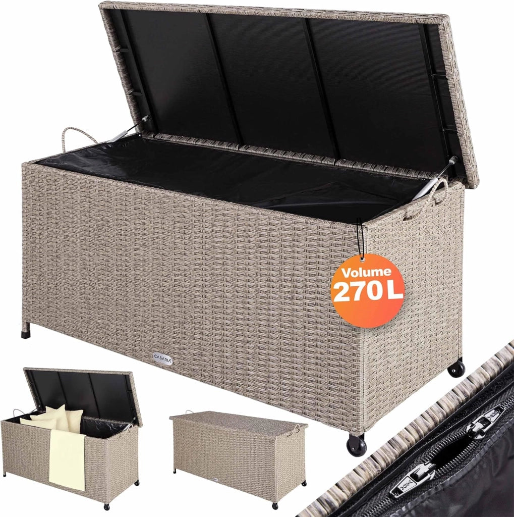 ® Baule Giardino XXL 117x53x60cm Ruote 270L Salvaspazio Impermeabile Resistente Cassettone Contenitore Esterno