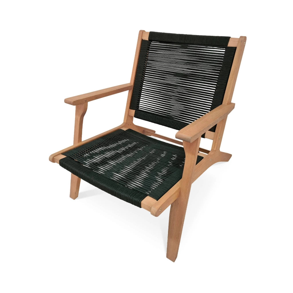 Set 2 lettini prendisole in legno e corda con poggiapiedi, nero