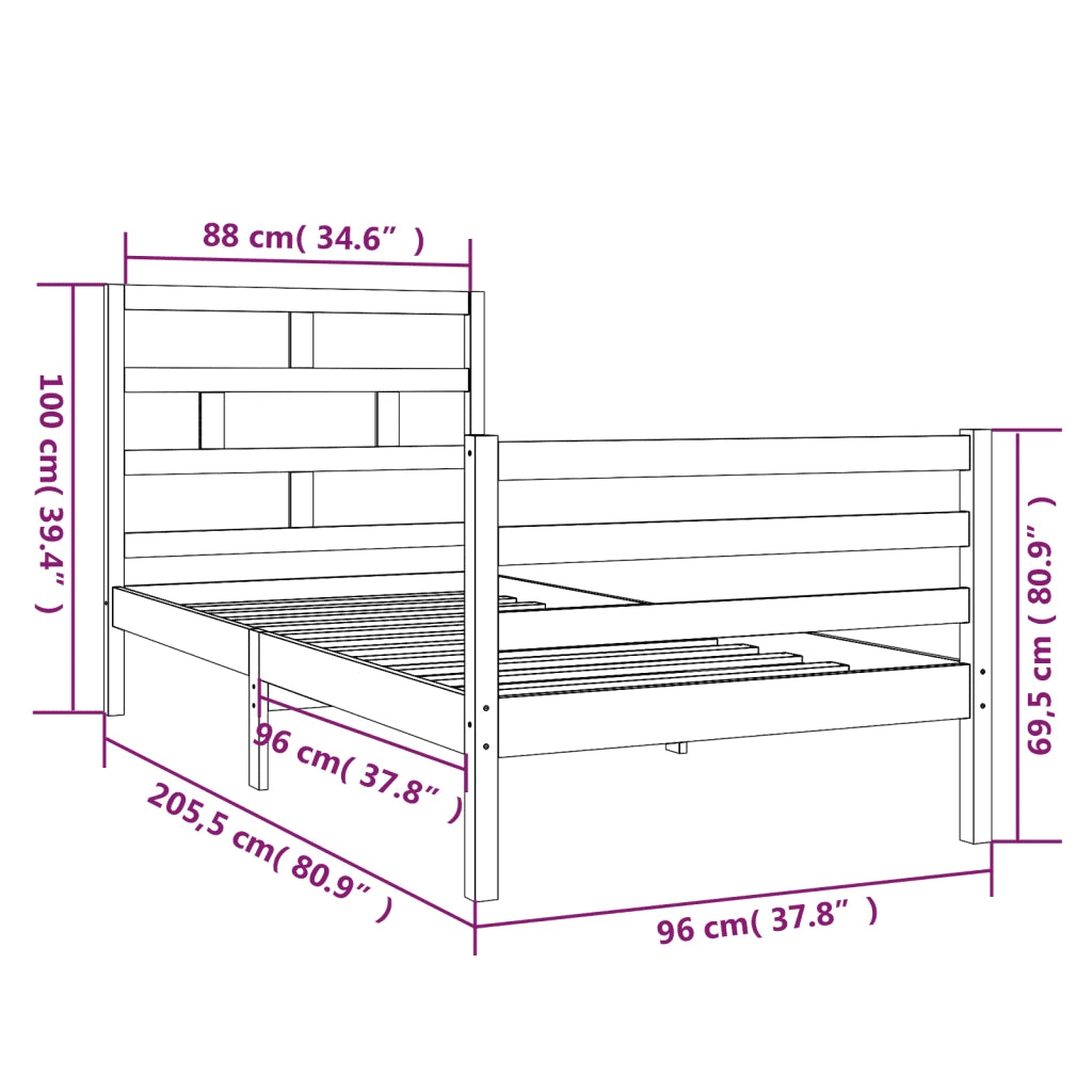 Giroletto-Struttura Letto in Legno Massello di Pino Bianco 90x200 cm