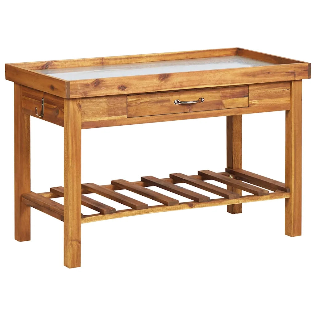 Banco da Lavoro per Giardino Piano in Zinco e Massello d'Acaciacod mxl 97009