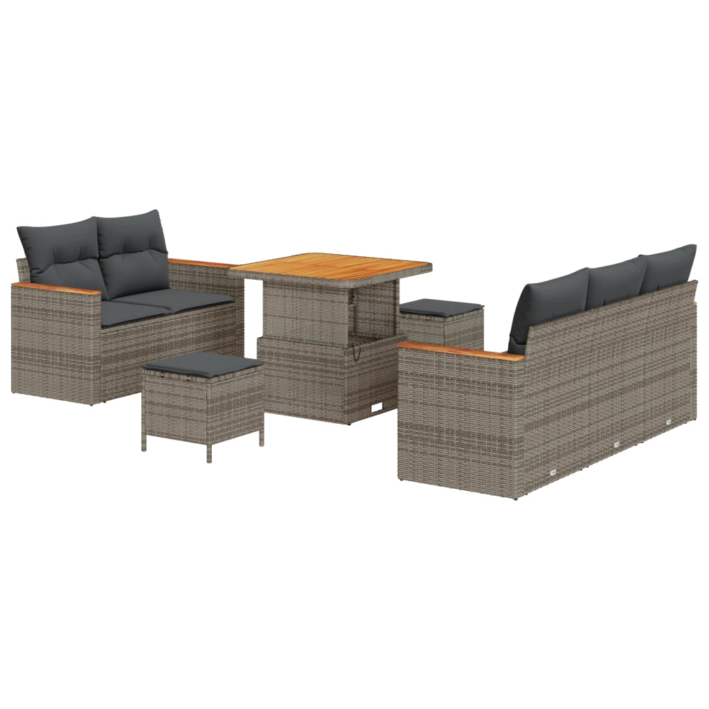 Set di Divani da Giardino  da 8 Pezzi con Cuscini Grigi in Polyrattan Acacia