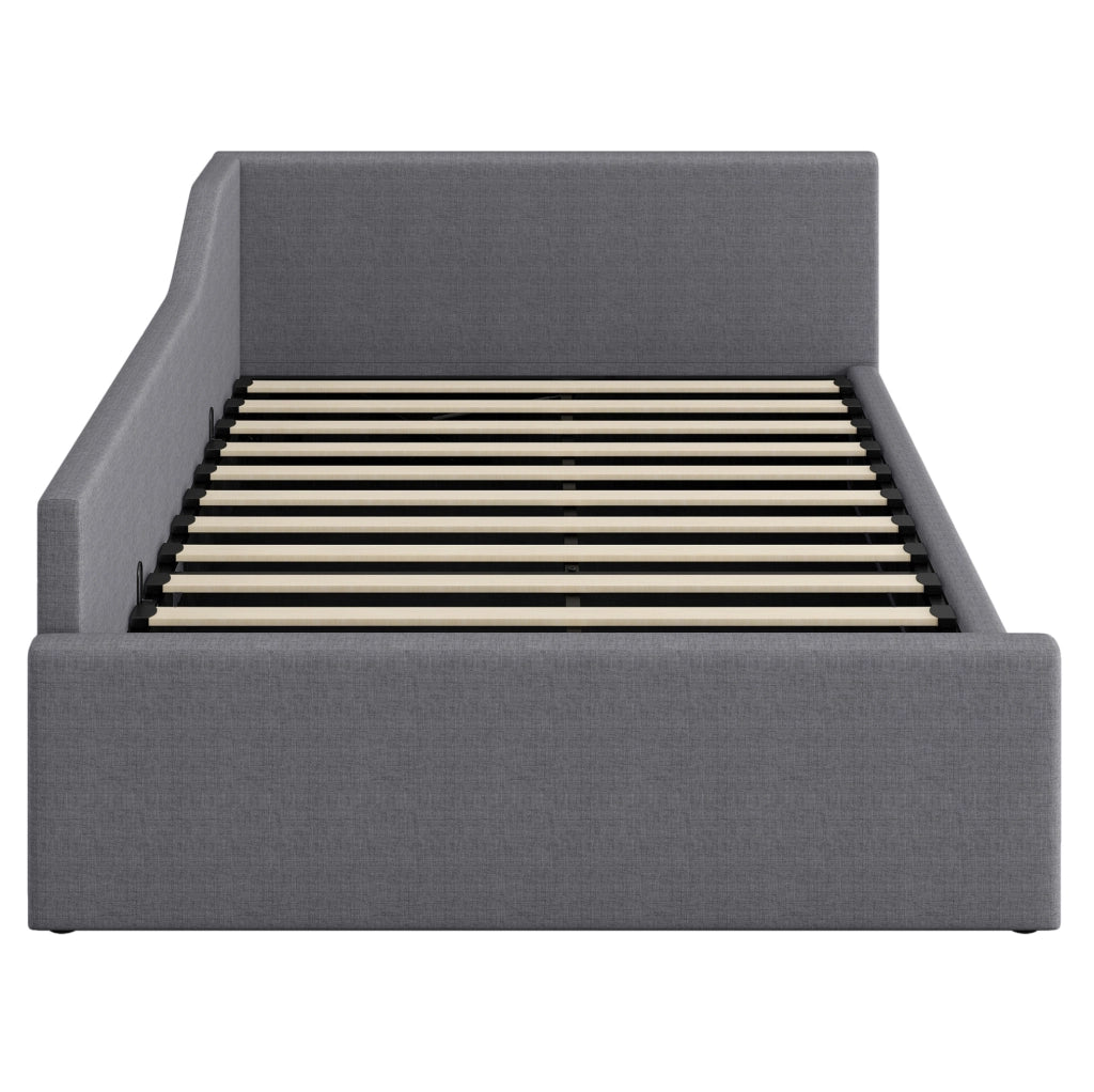 Tagesbett imbottito 140x200 con contenitore, grigio