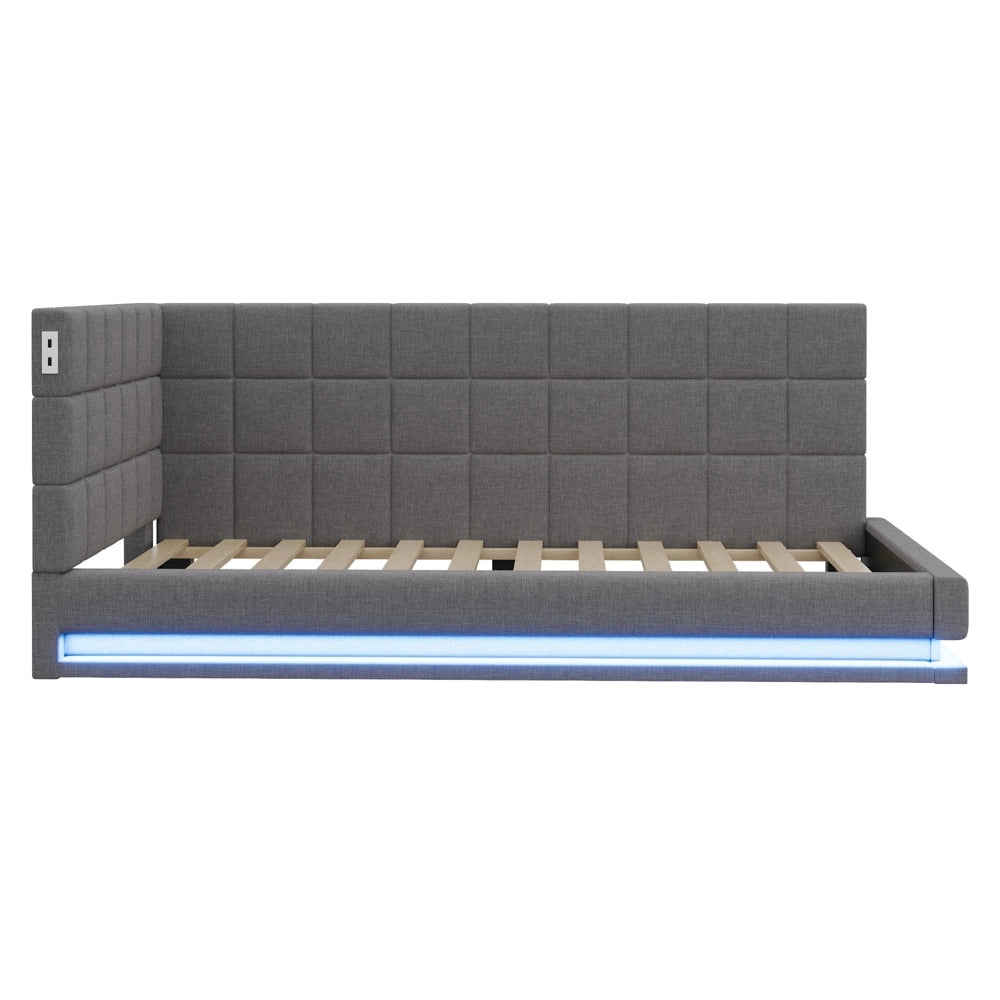 Divano letto 90x200cm - Xylo - velluto grigio, luce LED, USB, comodo