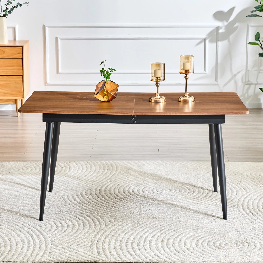 Tavolo da pranzo rettangolare in MDF con gambe in metallo nero stile industriale per sala da pranzo e ufficio colore noce