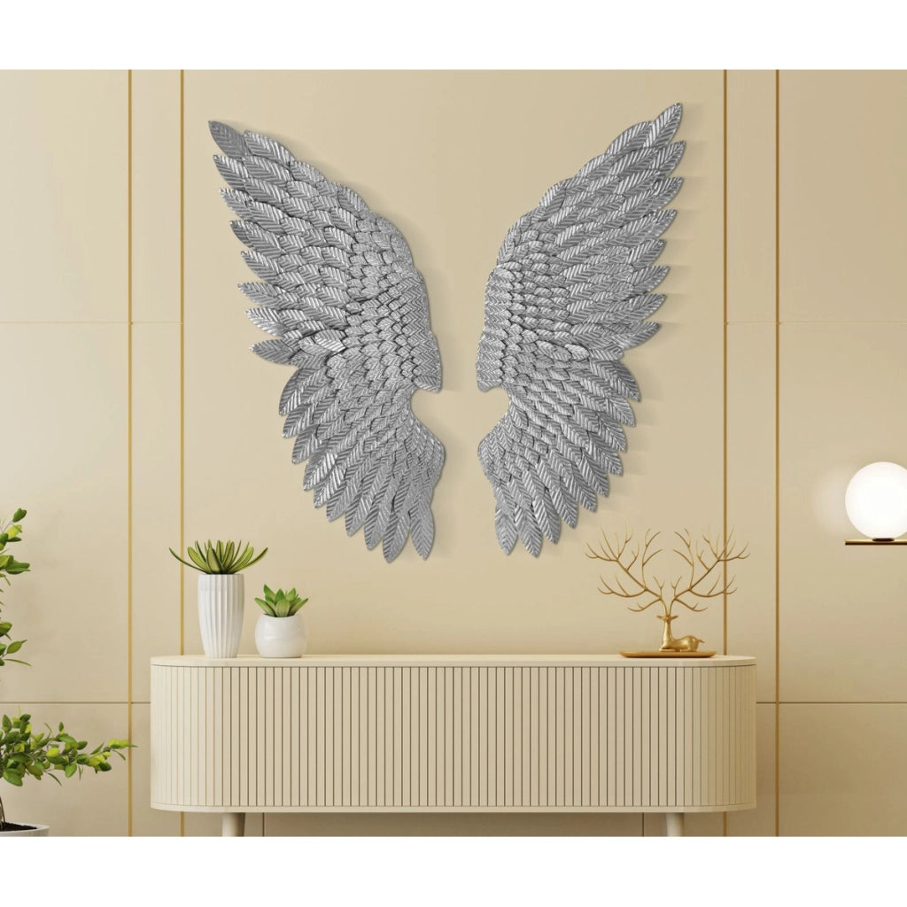 Decorazione in Metallo 3D Ali 1, Argento, Metallo, 37,5x3x100 cm