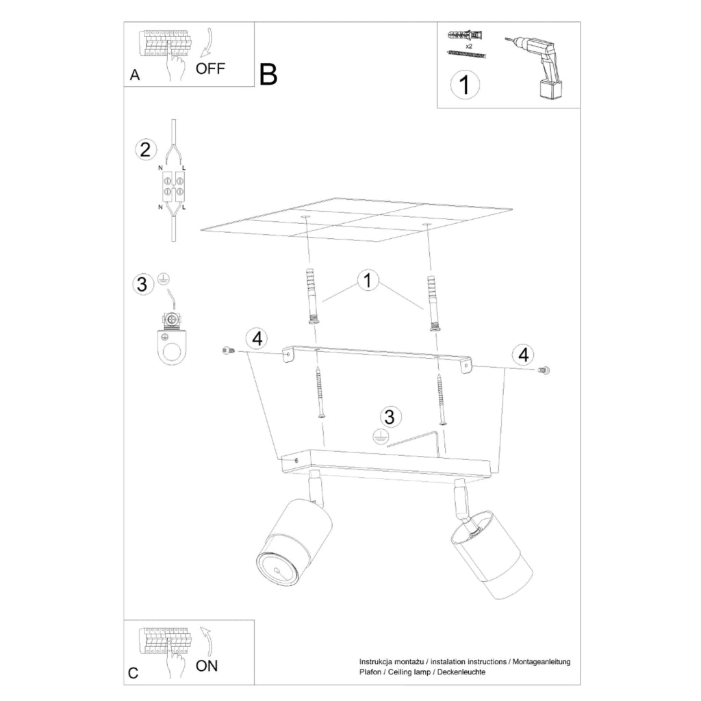 Faretto soffitto nero/cromo doppio barra 2xGU10 Pure Lume