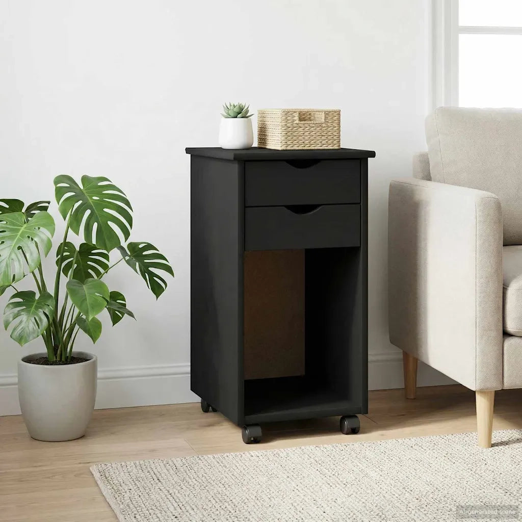 Mobile con Ruote Nero 34 x 39 x 65,5 cm Legno di pino massiccio 42028355