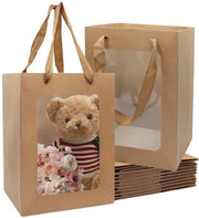 Confezioni di regalo con finestra - 10 pezzi - Carta kraft - Confezione di regalo con maniglia - Sostenibile - Finestra trasparente - Alta resistenza - Confezioni di regalo