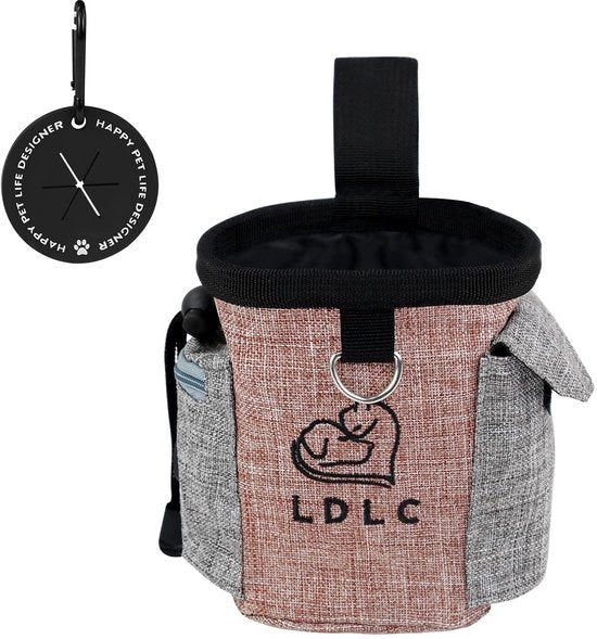 Tas di lecca per cani integrata, dispensatore sacchetti di deiezione con contenitore sacchetti, cinturino, tasca per trattamenti per cani, addestramento, passeggiate, gioco (rosa)