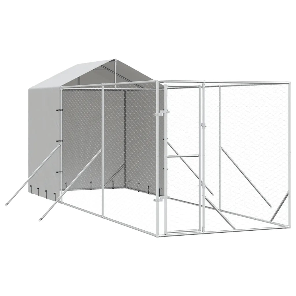 Cuccia Cani da Esterno Tetto Argento 2x6x2,5 m Acciaio Zincato 3190475