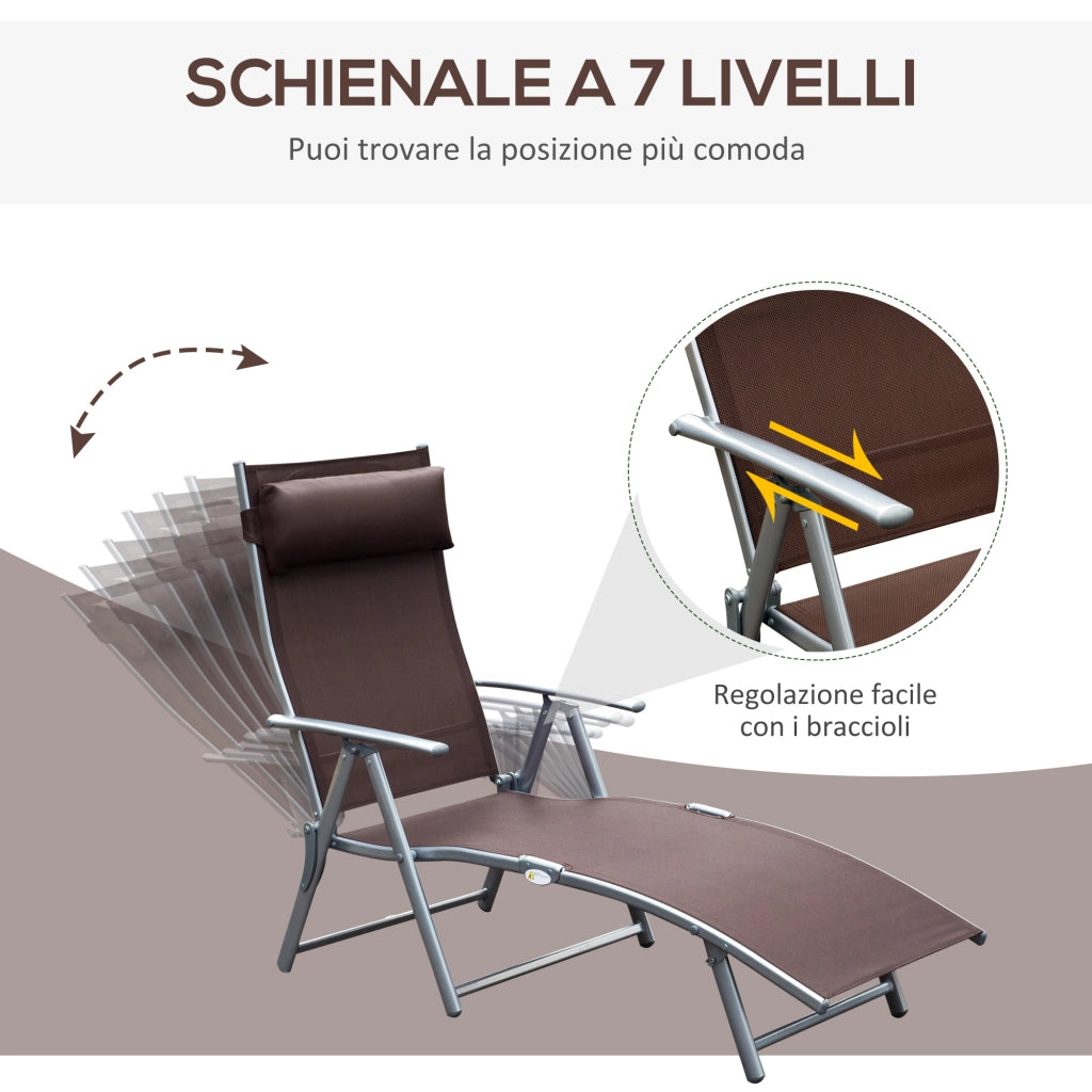Sdraio da Giardino Pieghevole con Cuscino, Schienale con 7 Reclinazioni, 137x63.5x100.5cm, Marrone