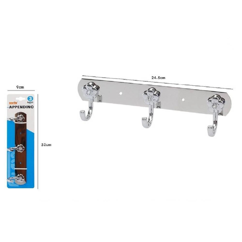 Trade Shop - Appendino 3 Ganci Fiori Fissaggio Parete Multiuso Acciaio Viti 25x7.5cm 52673 -