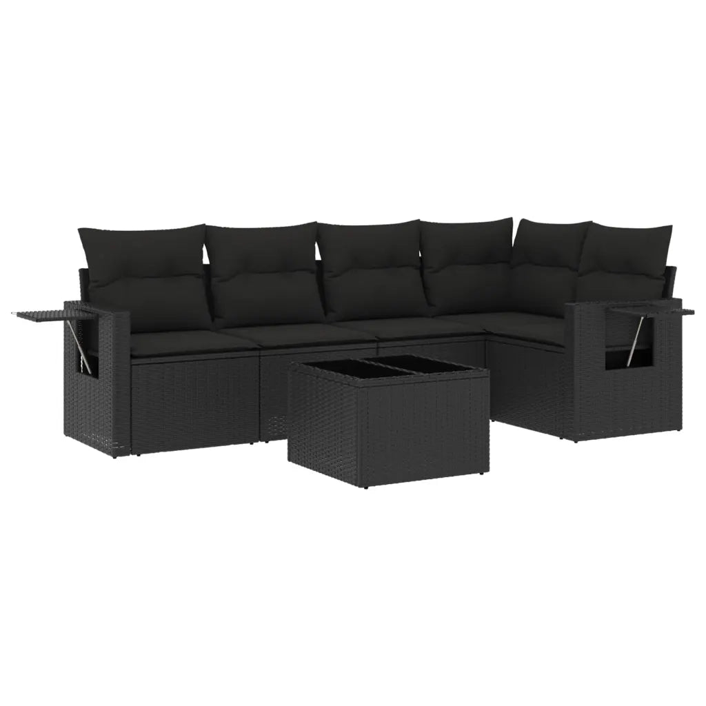 Set Divano da Giardino 6 pz con Cuscini Nero in Polyrattan 3252472