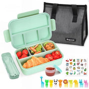 Lunchbox con compartimenti 1300ML, impermeabile per bambini con borsa per la merenda, bentobox con set di utensili e forchetta per frutta per adulti, box per la colazione per ragazzi e ragazze, verde