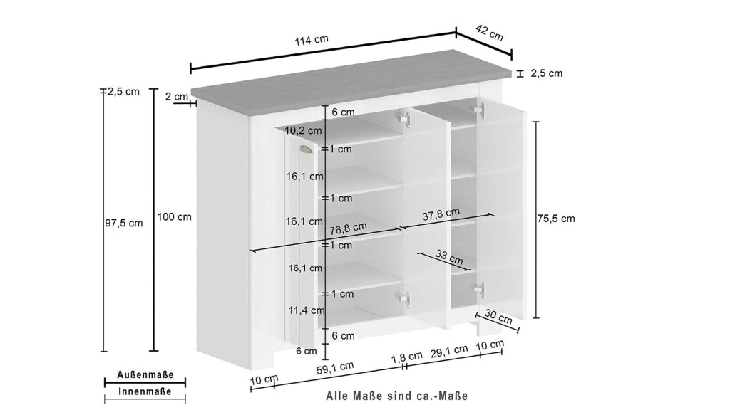 Scarpiera 3 Ante 114x42x100 cm Figo 3A Bianco Opaco/Rovere Wotan