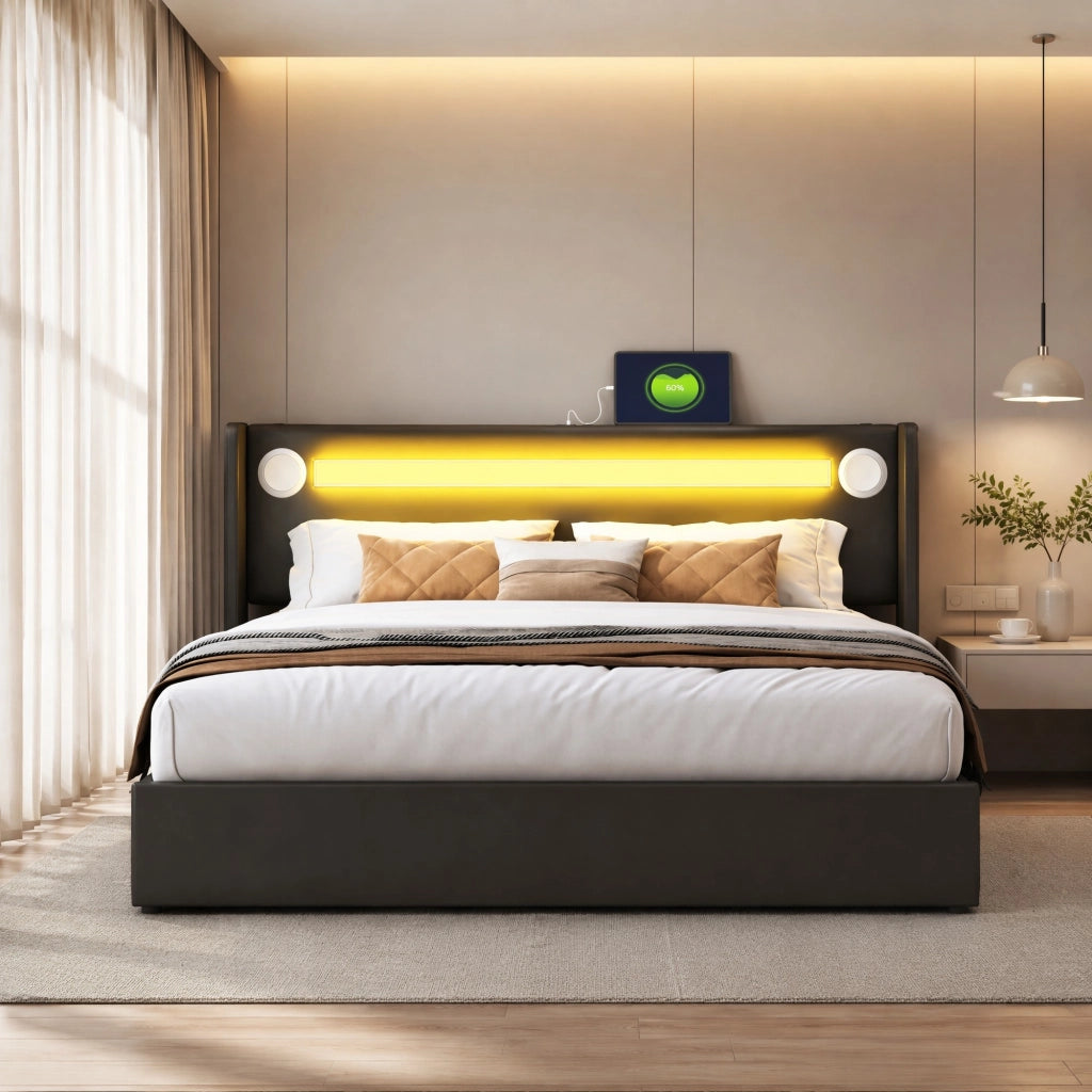 Letto matrimoniale contenitore 160x200 cm con LED e Bluetooth