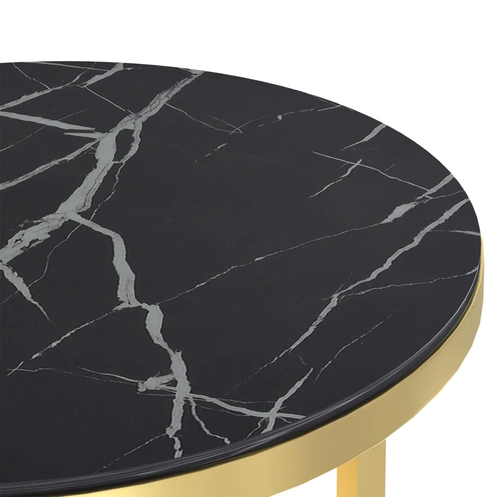 Tavolino | Tavolo laterale Oro e Marmo Nero 45 cm in Vetro Temperato