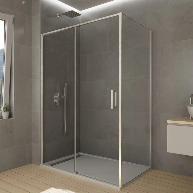 Box doccia angolare TWENTY fisso + scorrevole + laterale fisso 155x70 cm cromo lucido vetro trasparente