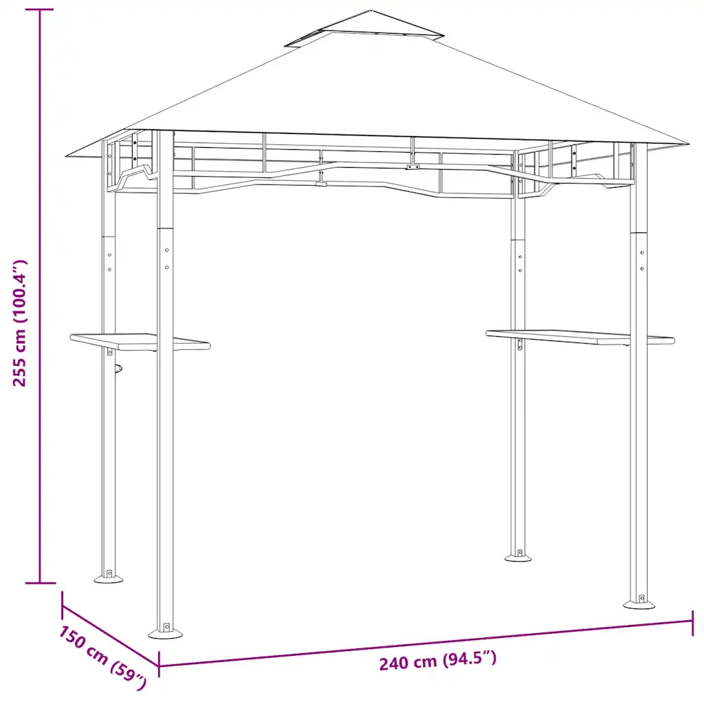 Gazebo | Pergolato per Barbecue 240x150x255 cm Antracite in Acciaio