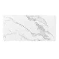 Tavolino da Salotto Moderno con Top Effetto Marmo e Porta in Vetro Temperato, Cassetti Ondulati, Maniglie e Gambe Dorate, 100x50x40 cm, Bianco