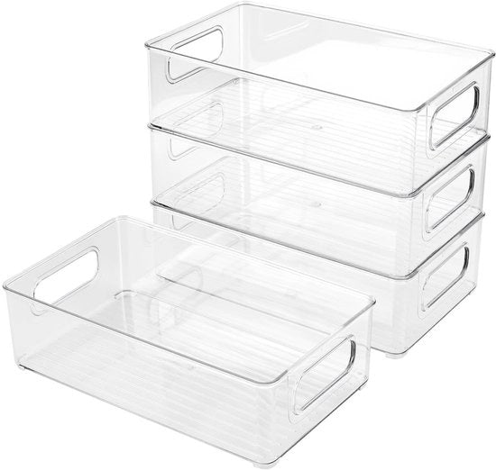 Organizzatore per Frigorifero 4 Pezzi - Scatola Opaca a Stacking - 25,5 x 15,1 x 7,6 cm - Maniglia - Ordine e Ordinato