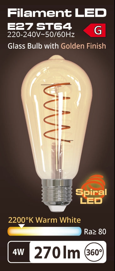 Lampada E27 ST64 4W 2200°K Golden 64x142mm