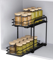 Organizzatore estensibile per armadi, 2 livelli di supporti per spezie, supporti per spezie regolabili in altezza, organizzatore per armadi, piano di appoggio per cucina per armadi interni, supporto per spezie in metallo pesante L10,4* B9* H9 pollici