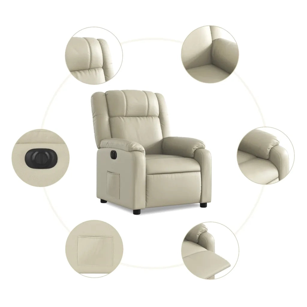 Divano Sedia-Poltrona Reclinabile Elettrica Crema in Similpelle 770189