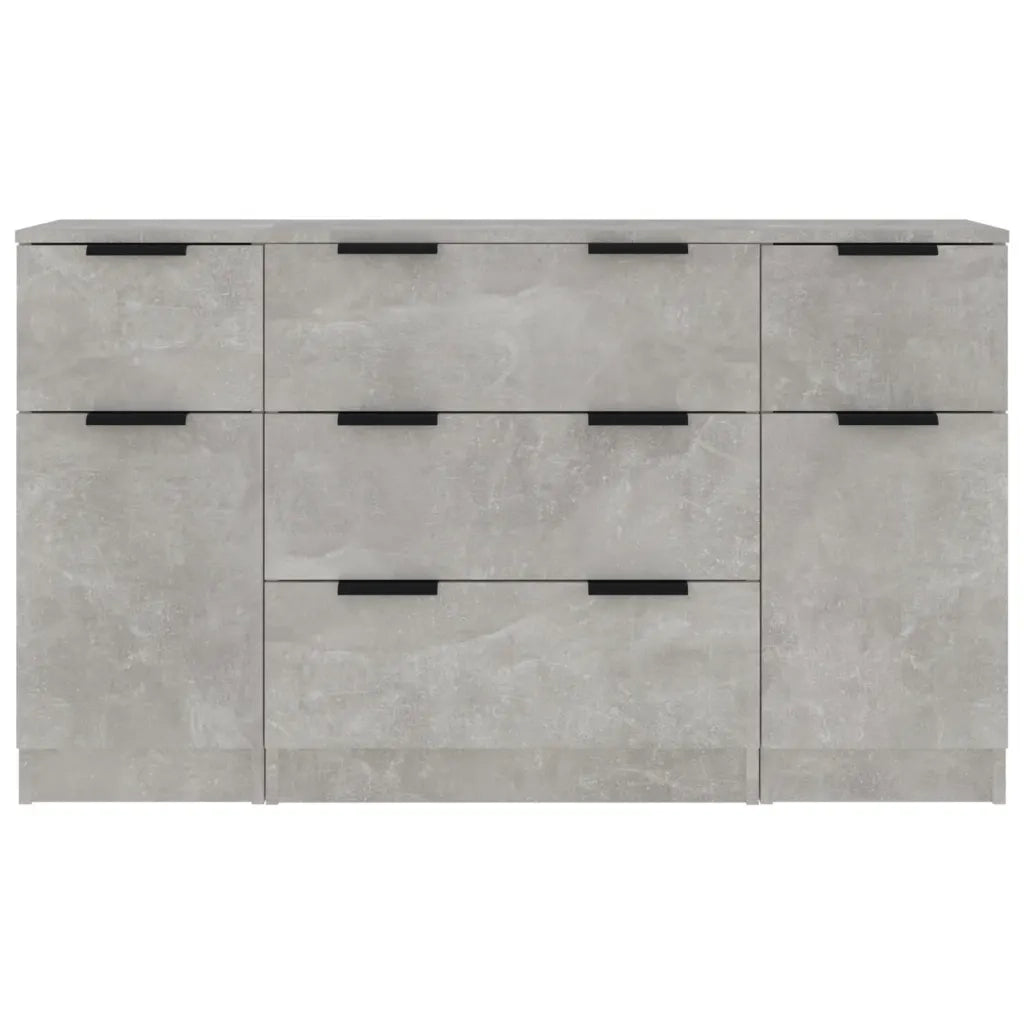 Set di Credenze 3 pz | Madia | Buffet da pranzo | Armadio da pranzo Grigio Cemento in Legno Multistrato