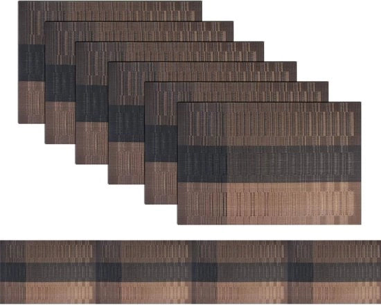 Placemats eleganti con tovagliolo adatto, lavabili, placemats in plastica per set da tavola (6 placemats + 1 tovagliolo, marrone)