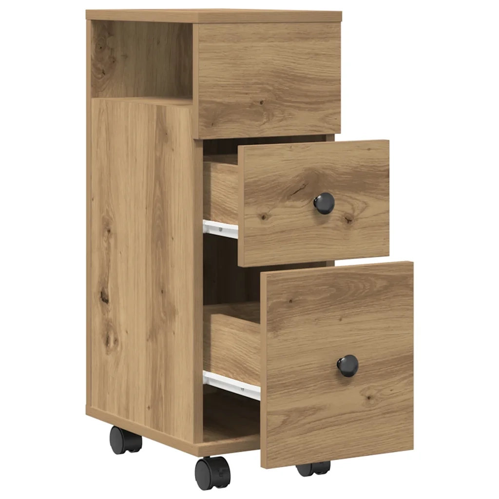 Mobile da Bagno Stretto con Ruote Rovere Artigianale Truciolato 855240