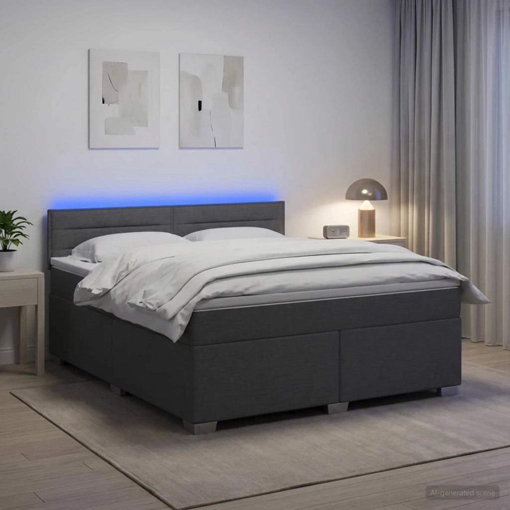 Letto con Box Spring, Materasso e LED Grigio Scuro 160 x 200 cm 3451974