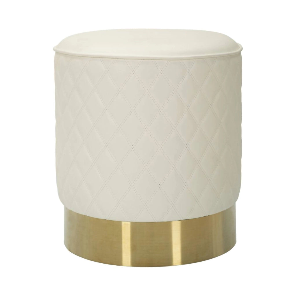 Pouf Erro, Poltrona multiuso, Scendiletto, Pouf poggiapiedi, 36x36 h39 cm, Bianco e Oro