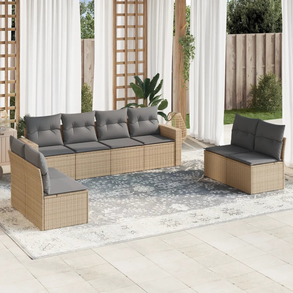 Set Divano da Giardino 8 pz con Cuscini Beige in Polyrattan 3251186