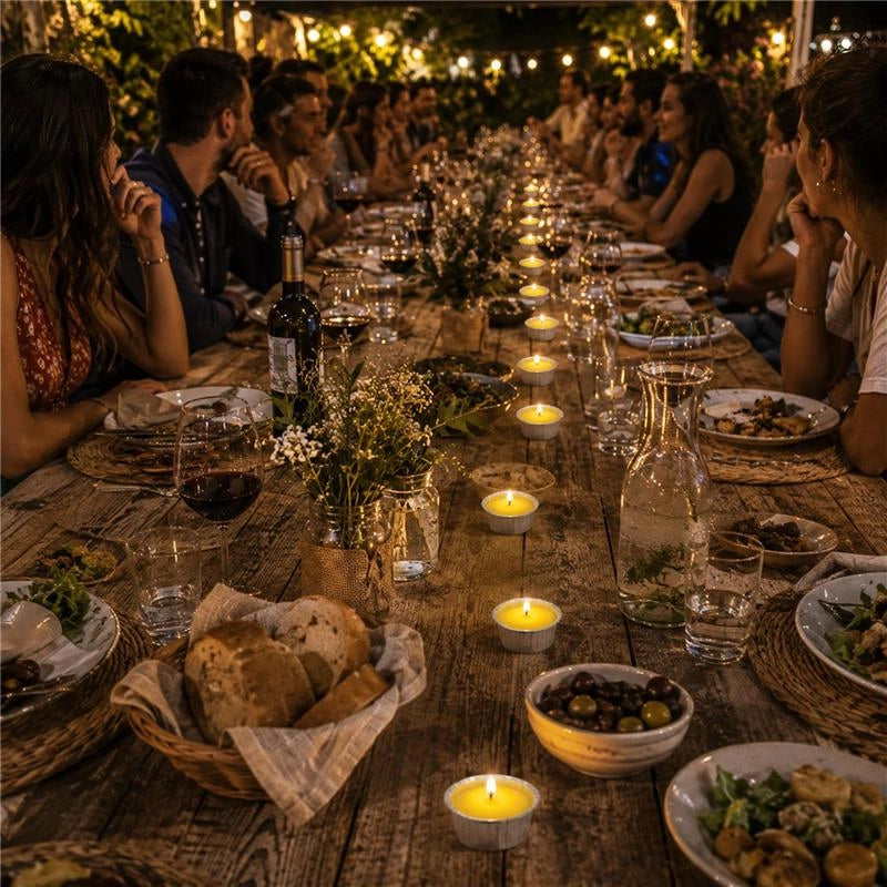 SET 48 CANDELE ALLA CITRONELLA BASE IN ALLUMINIO PER USO ESTERNO CON SPAGO DURATA +10H