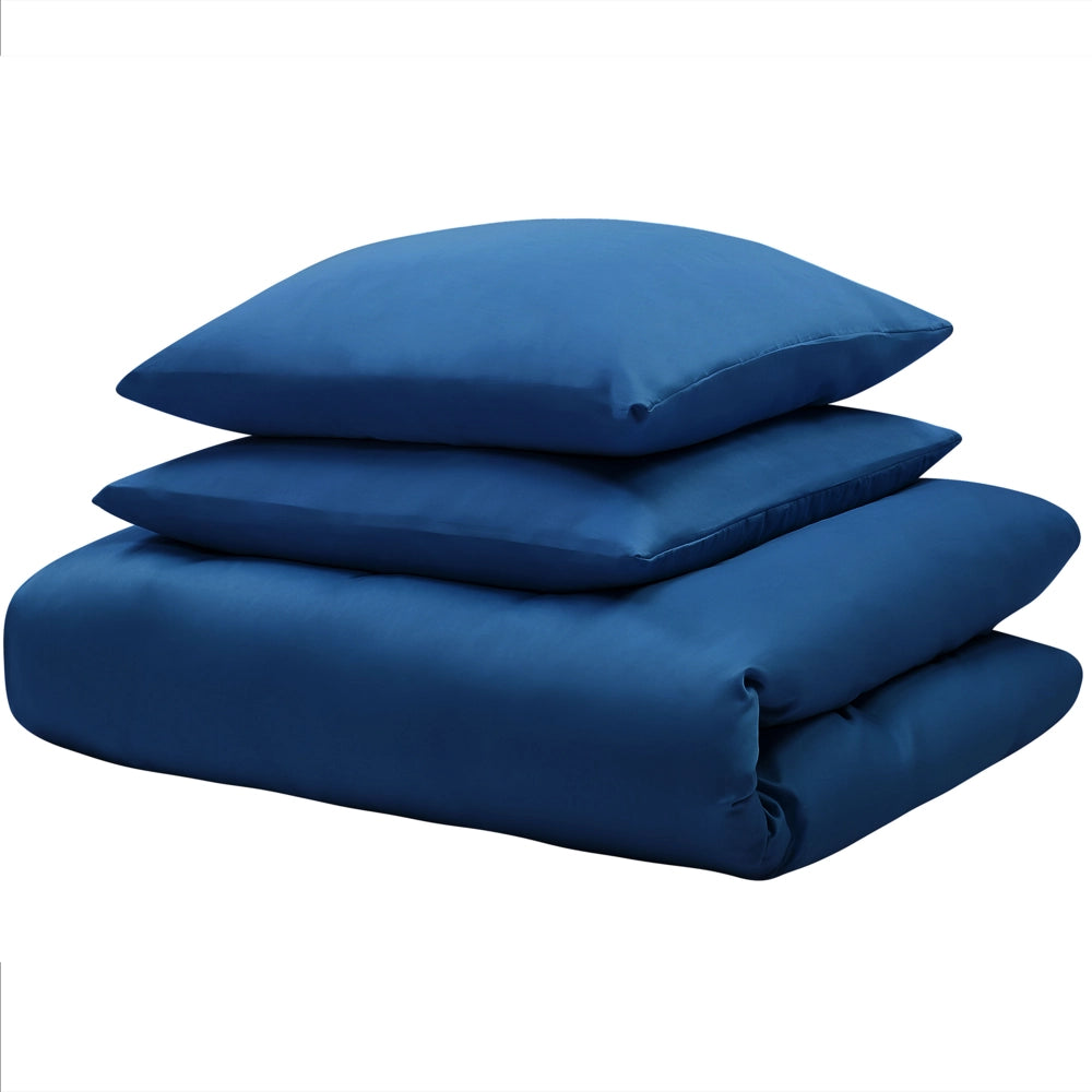 Set di biancheria da letto 155 x 200 cm in cotone a tinta unita blu