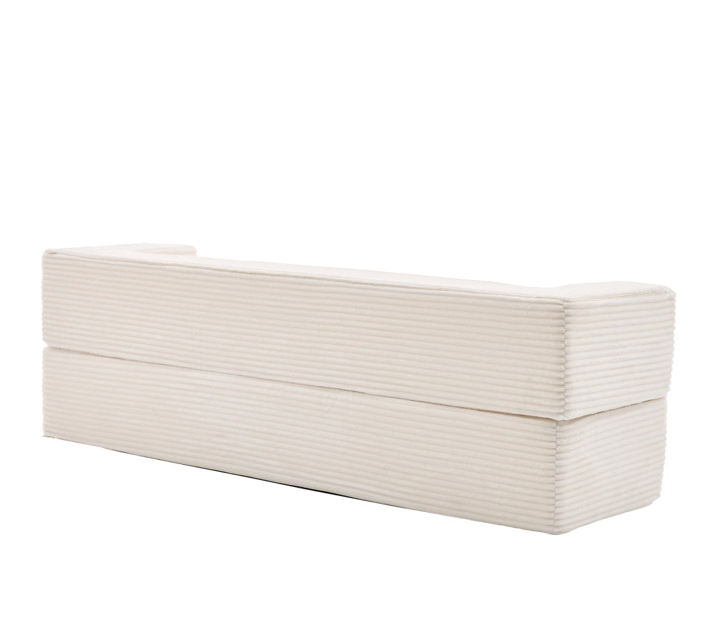 Divano letto modulare a terra 3 posti in tessuto a coste con funzione letto e 2 cuscini, senza montaggio, beige