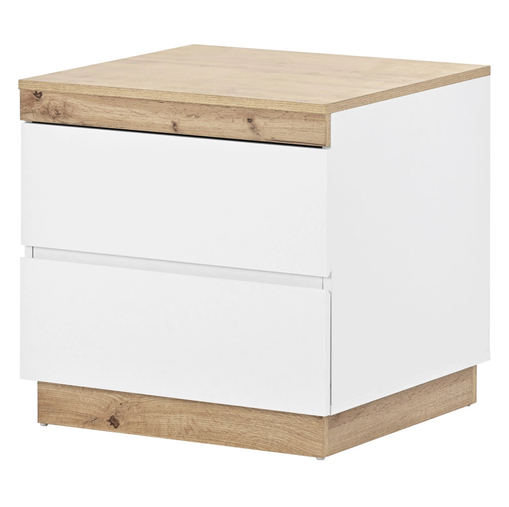 Comodino classico bianco e rovere con 2 cassetti
