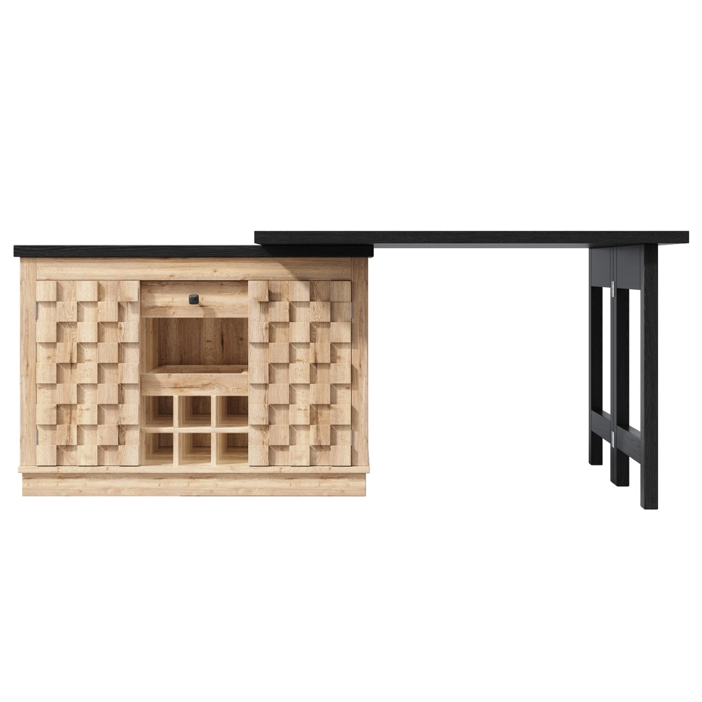 Credenza da cucina girevole 360° con 2 piani; 1 cassetto; portabottiglie rimovibile; per cucina; 120-197 × 40 × 74.2 cm