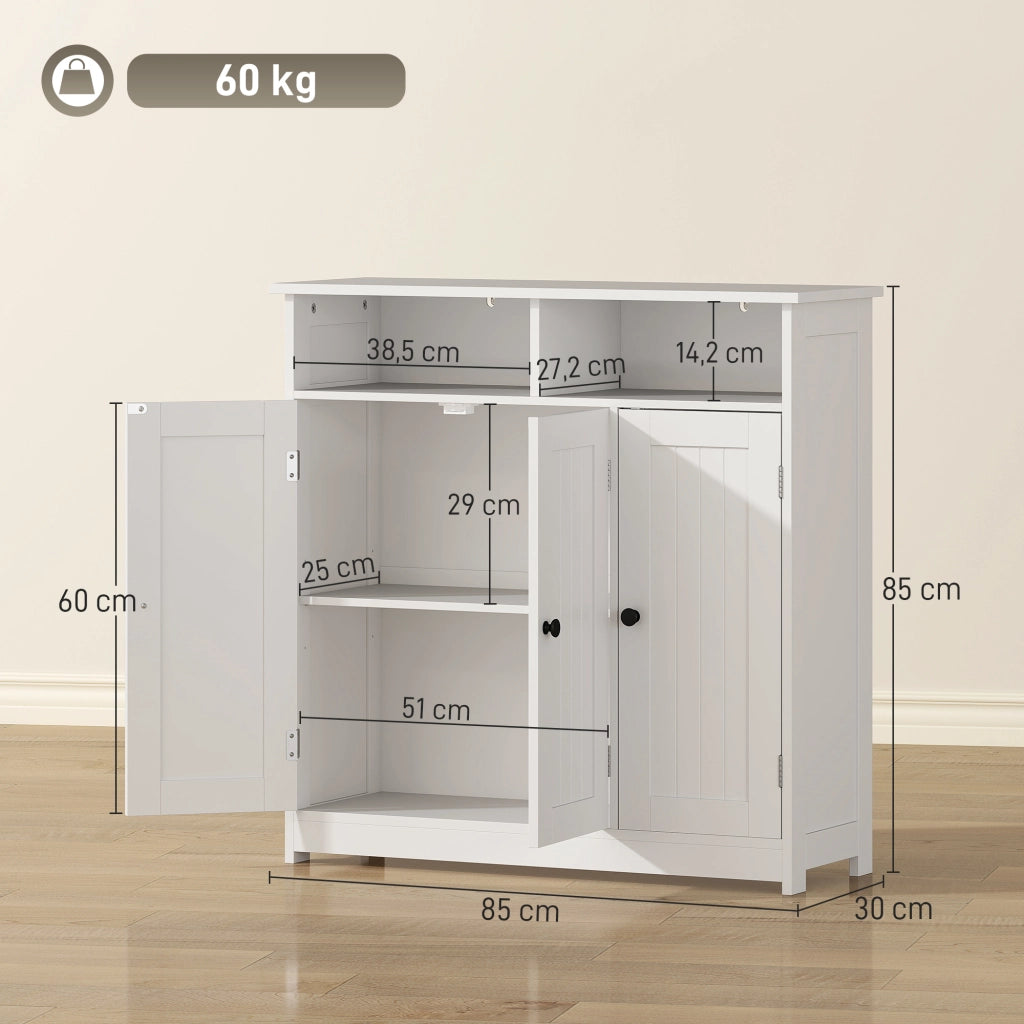 Armadio da Bagno Stretto con 3 Ante e 2 Compartimenti Aperti ¨C Zephmum ¨C Bianco 85x30x85 cm