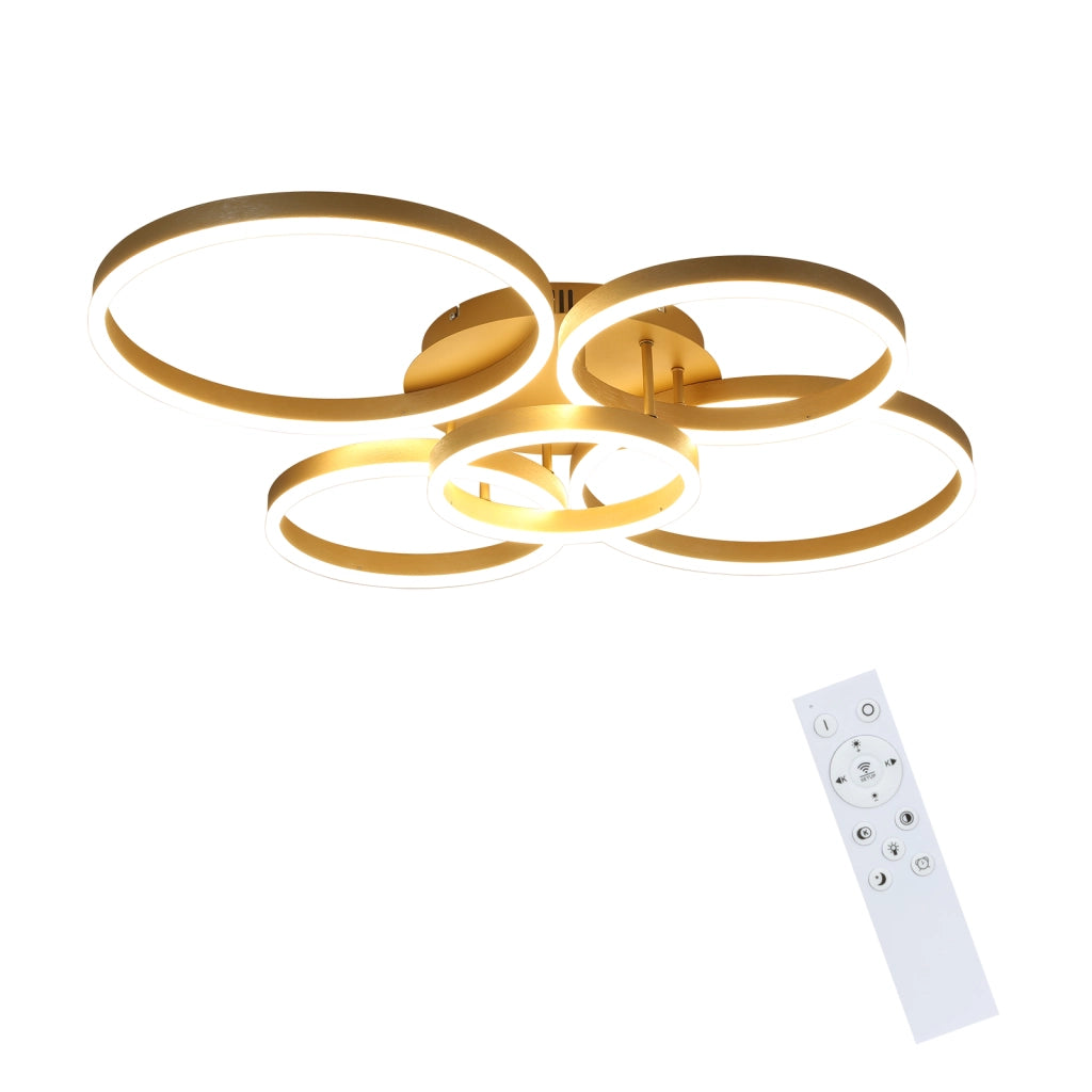 ZMH Lampada da soffitto plafoniera LED 78W dorata dimmerabile telecomando 5 anelli per soggiorno camera letto