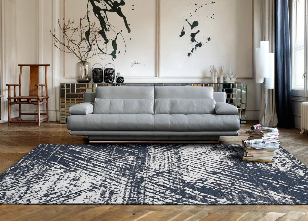 Tappeto Arredo Salotto Antiscivolo Scendiletto Camera Dis. Essenza By Suardi - 65x110 - Blu