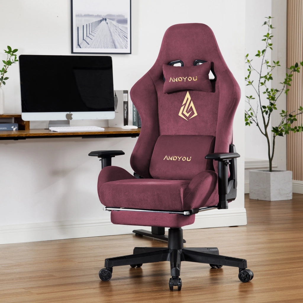 Sedia da gaming con poggiapiedi, regolabile e girevole, rosso ¨C zephmum