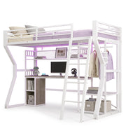 LETTO A CASTELLO 90x200 cm in metallo e MDF, bianco, con scrivania e luci