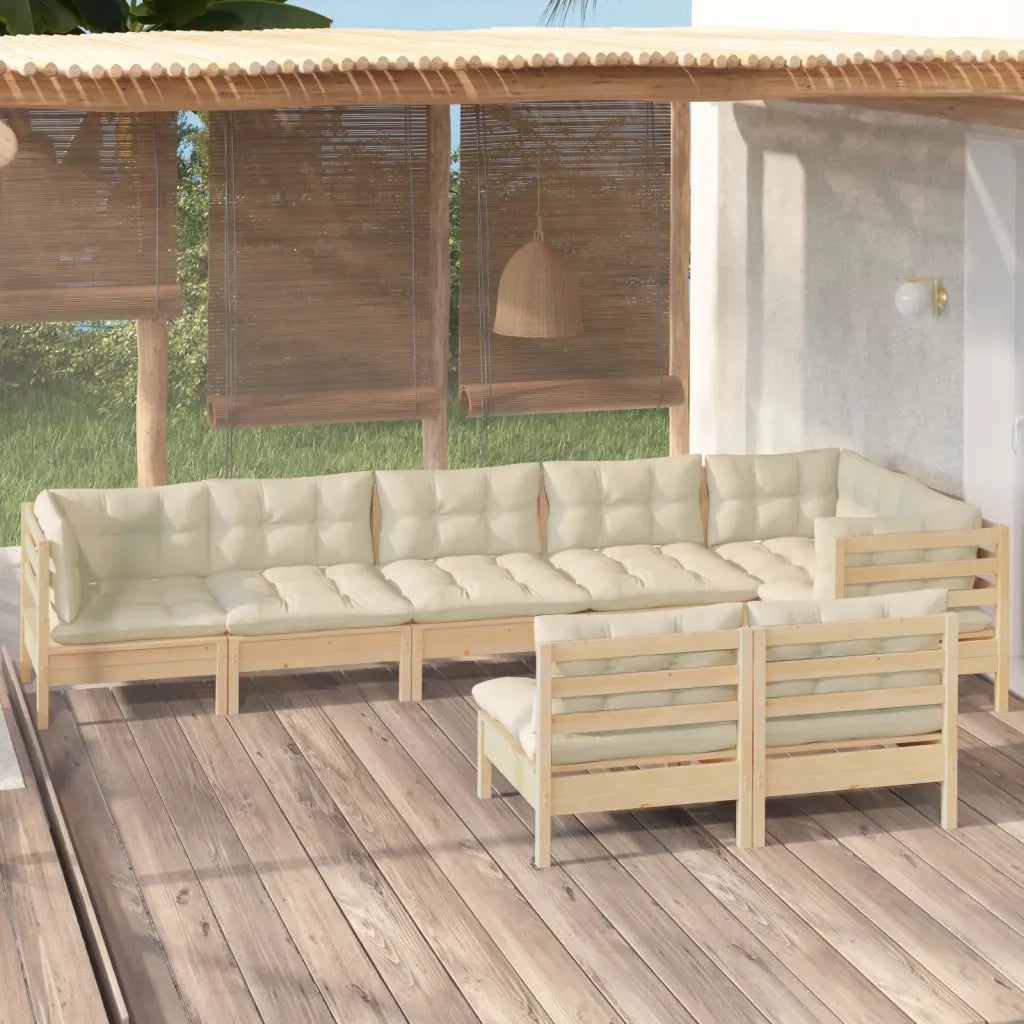 Set Divani da Giardino 8 pz con Cuscini Crema Massello di Pino cod mxl 41333