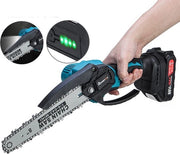 Taglieratrice a catena elettrica a batteria - 8 pollici - fino a Ø20cm - con 2 batterie e caricabatterie - per taglio di legno di alberi da giardino - Nero Blu