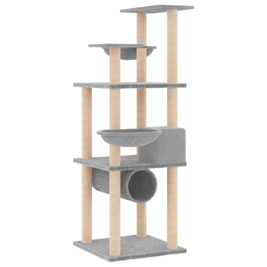 Tiragraffi per gatti Mobili per arrampicata su torre Tiragraffi piattaforma da arrampicata con tiragraffi in sisal leggero 141 cm grigio 02_0022565