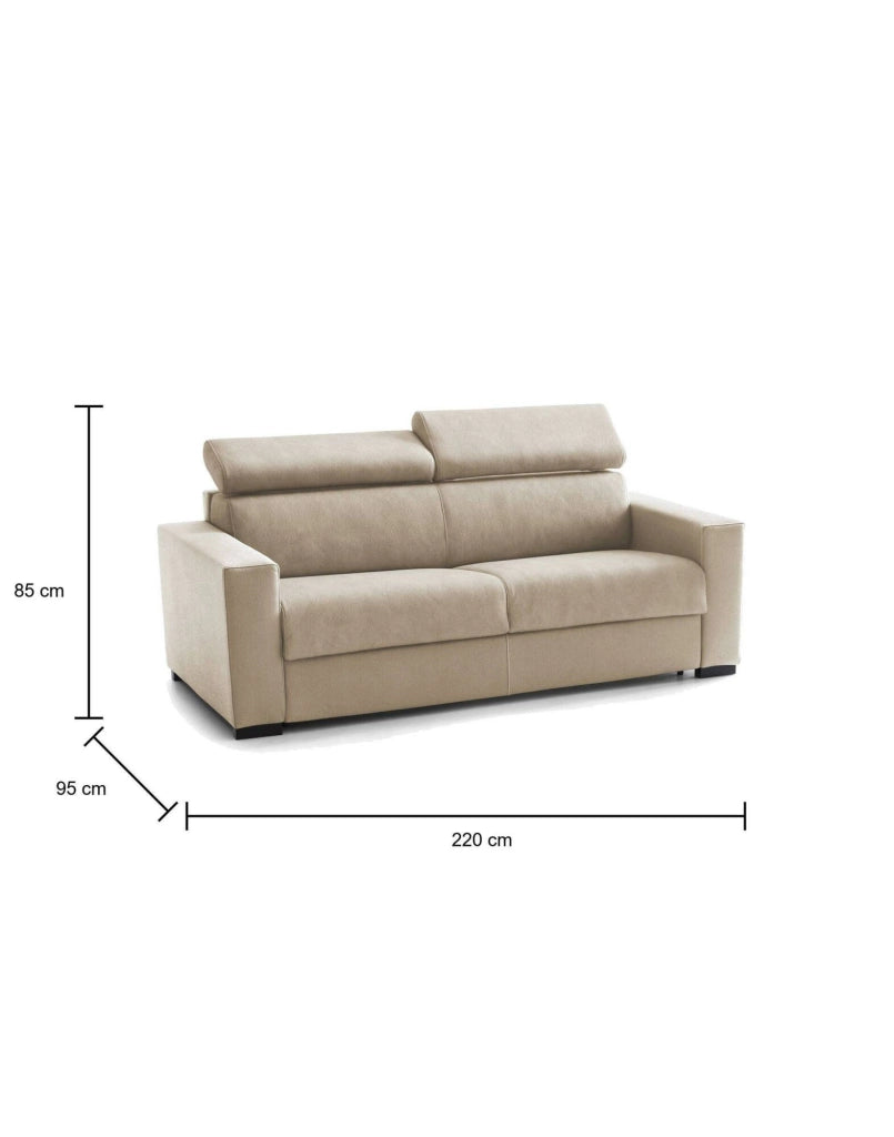 Action, Divano Letto 3 Posti Sfoderabile Made in Italy, 220x95 cm Beige